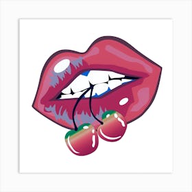 Lips With Cherries Vector Art Print