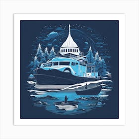 Boat At Night Art Print