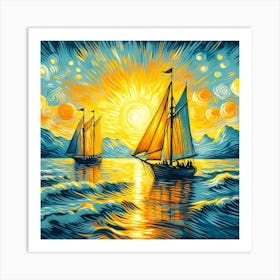 Starry Night Sailboats Art Print