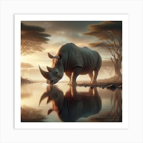 Rhino In The Water Art Print