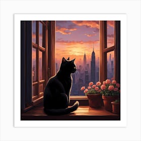 Cat contemplates city's allure. Art Print