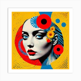 Blue Eyes Beauty Girl With Flowers Art Print