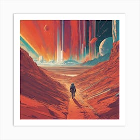 Mars Is Walking Down A Long Path, In The Style Of Bold And Colorful Graphic Design, David , Rainbow (2) Art Print