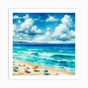 Beach With Umbrellas Poster