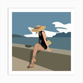 Woman Sitting On A Wall Art Print