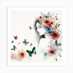 Girl With Butterflies III Art Print