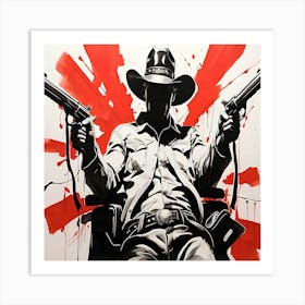 Wild West Cowboy Sumi-e Wall Art Bold Western Ink Painting Poster