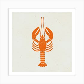 Orange Lobster Seafood Lino Block Print Art Print