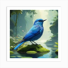 Blue Bird In The Forest 2 Art Print