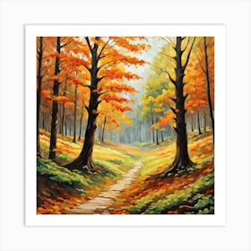 Forest In Autumn In Minimalist Style Square Composition 355 Art Print