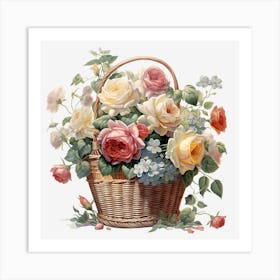 Basket Of Roses 2 Art Print