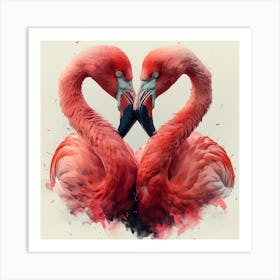 Heart Flamingos Art Print