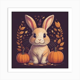 Cute Bunny With Pumpkins Art Print