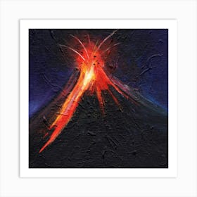 Eruption - volcano painting hand painted acrylic square blue black fire flame red impressionism Art Print