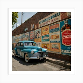 Old Car Parked In Front Of A Wall Art Print