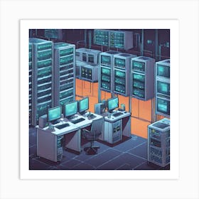 Lab With Computers And Servers, Isometric Style Art Print