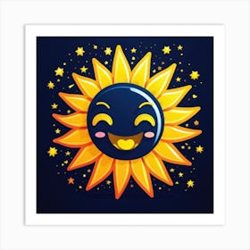 Lovely smiling sun on a blue gradient background 87 Art Print