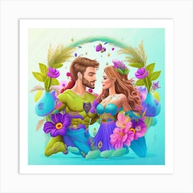 Couple With Flowers Art Print
