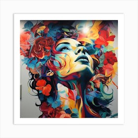 Woman With Flowers On Her Head Art Print