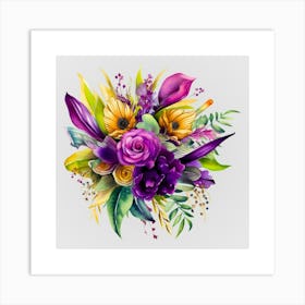 Watercolor Mardi Gras Flower Bouquets 27 Art Print