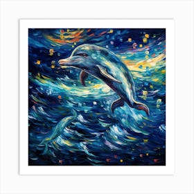 Dolphins At Night 1 Art Print