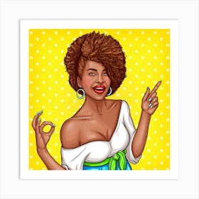 Pop Art African American Woman Over Yellow Background Art Print