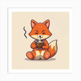 Cute Fox Drinking Coffee Art Print