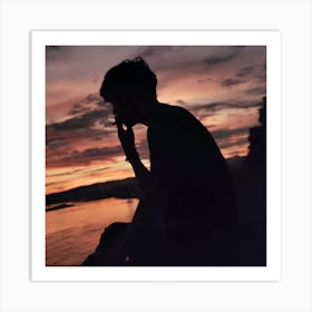 Silhouette Of A Man At Sunset Art Print