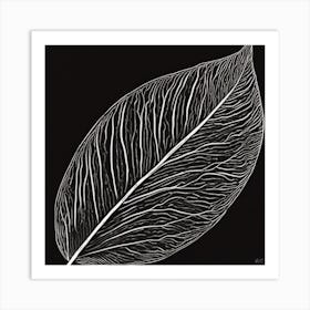 Minimal Plant Leaf Black Art I Art Print