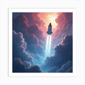 Shuttle Ascending Through A Watercolor Cosmic Fog 1 Art Print