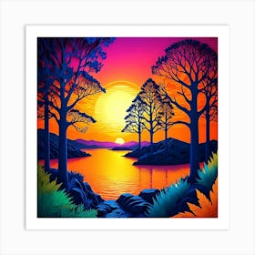 Sunset By The Lake Art Print