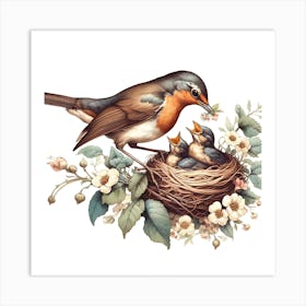 Robin In The Nest Art Print