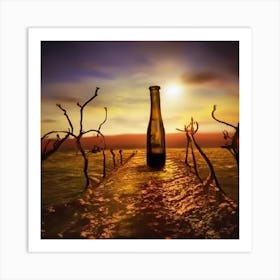 Bottle In The Water Art Print