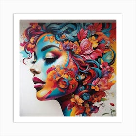 Woman With Flowers On Her Head Art Print