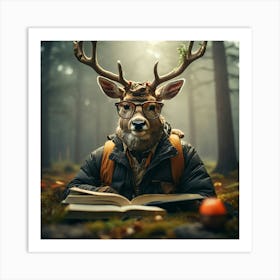 Deer Reading A Book 1 Art Print