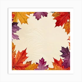 An Abstract Fall Themed Wallpaper A Group Of Maple Leaves In A Rainbow Of Autumn Hues Vivid Red W (3) Art Print