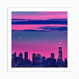 Chicago Skyline At Sunset Art Print