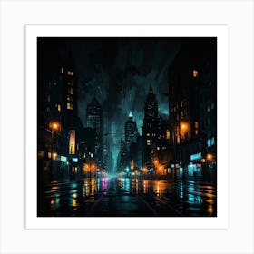 Abstract Depiction Of A City At Night With Bright Light 1 Art Print