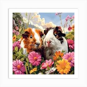 Guinea Pigs Among Wildflowers Art Print