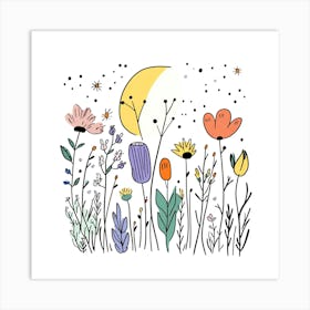 Cute Line Art Wildflowers 11 Art Print