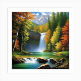 Waterfall In Autumn 13 Art Print