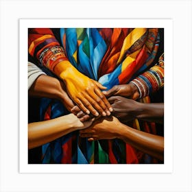 Abstract Painting Capturing The Essence Of Human Rights And Cultural Heritage Showcases Hands Of Di (1) Art Print