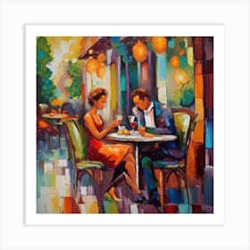 Couple In A Cafe Art Print