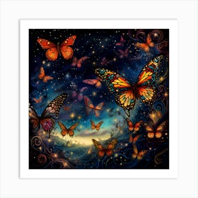 Butterflies In The Night Sky 4 Art Print