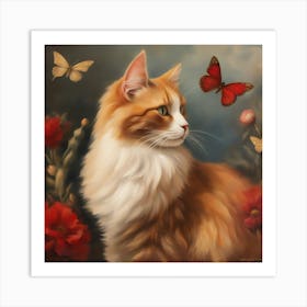 Cat With Butterflies Art Print