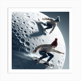 Moon skateboarders 1 Art Print