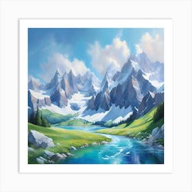 Alpine Mountain Landscape Painting Art Print