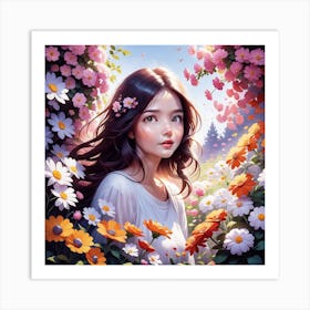 Girl In Flowers Art Print