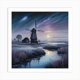 windmill at night Art Print