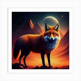 Fox And A Full Moon Art Print